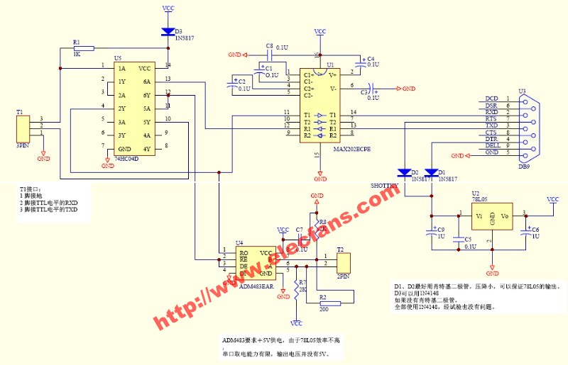 2008-10-15 14:45带te控制的rs232-rs485转换器(rs232/rs485)电路原理