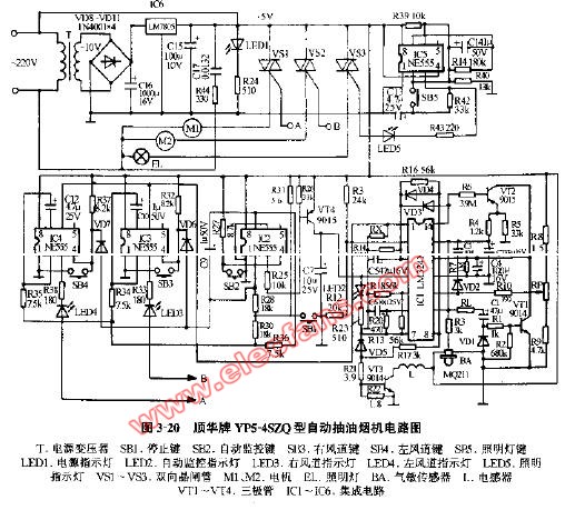 顺华牌yp5-4szq型自动抽油烟机电路图