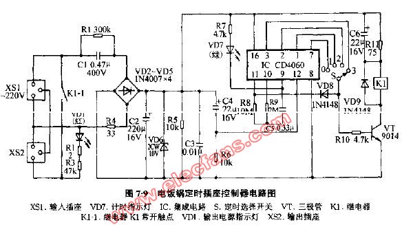 电饭锅定时插座控制器电路图