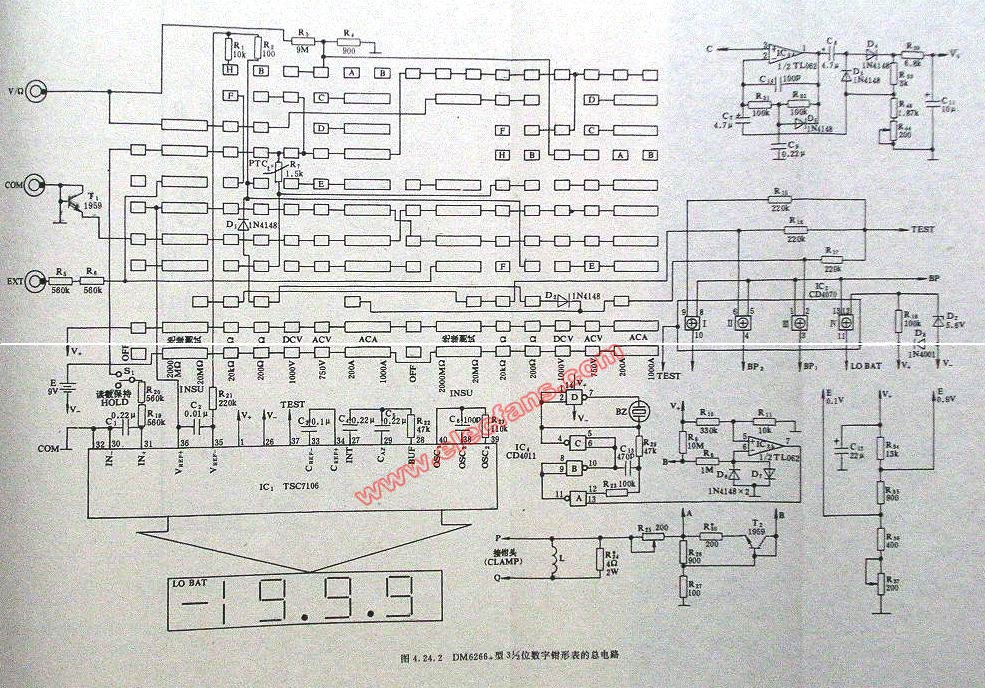 dm6266 型3 1/2数字钳形表的总电路图