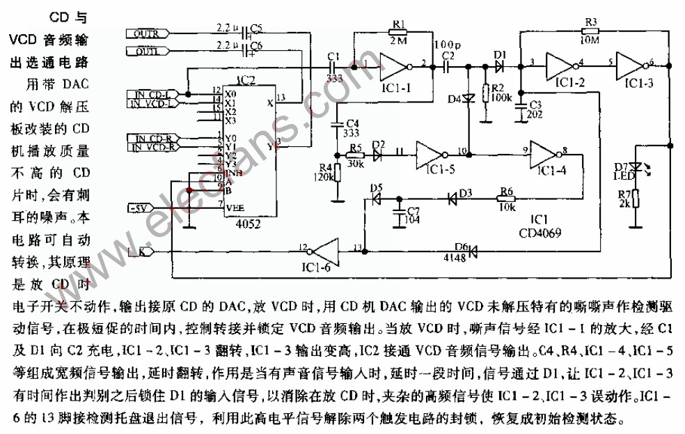 音频输出选通电路图 用带dac的vcd解压板改装的cd机播放质量不高的cd