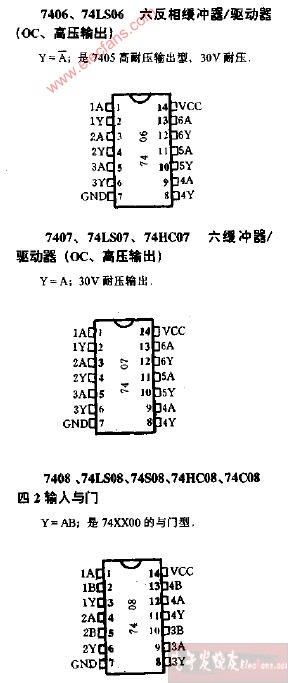 74hc07/7407引脚功能管脚定义图   六 反相缓冲器/驱动器  .