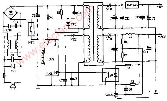 30w反馈变压器开关电源电路图