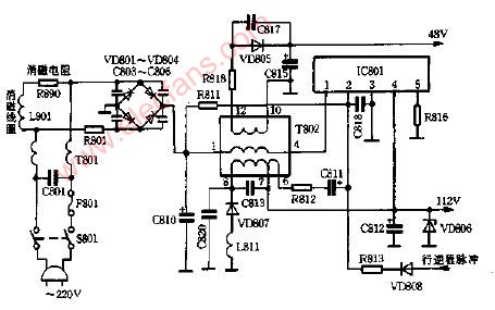 东芝ta两片机串联型开关电源电路图