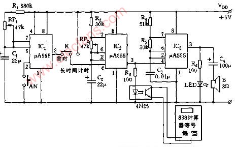 竞赛用60秒声光数字计时器电路图