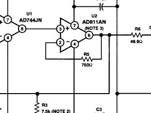 ad811和 ad744应用电路的 设计可以降低结型fet运算放大器的谐波失真