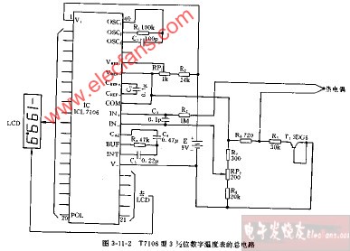 t7106型3,1 2位数字温度表的总电路图