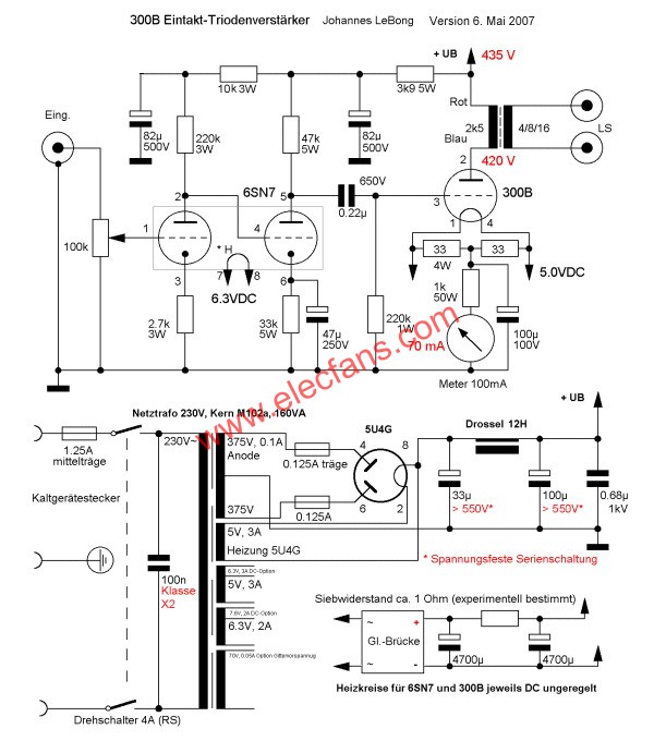 300b电子管功率放大器电路图  .