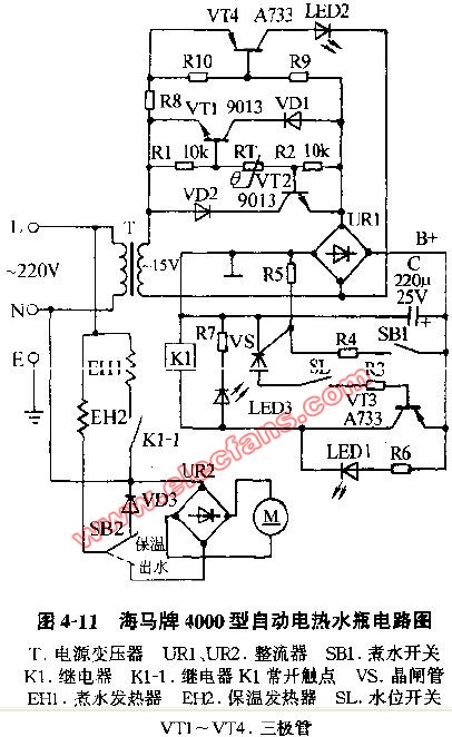 海马牌4000型自动电热水瓶电路图