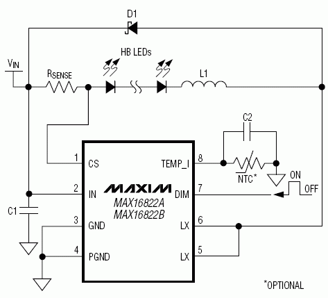 MAX16822A，MAX16822B：典型应用电路