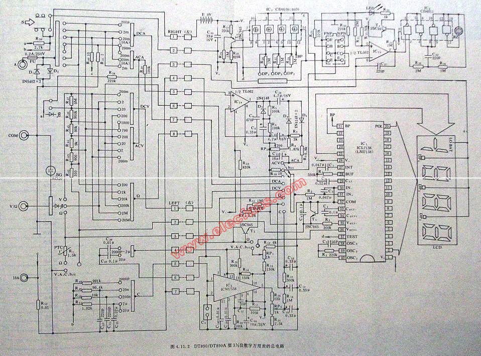 dt890a型数字万用表电路图 来源: www.elecfans.