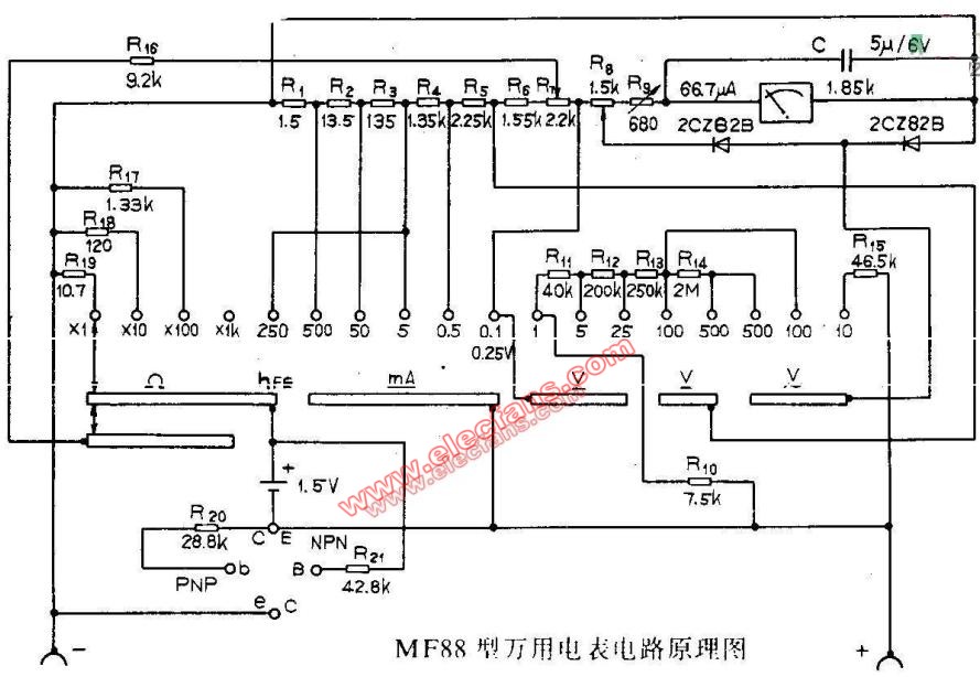 mf88型万用表电路图