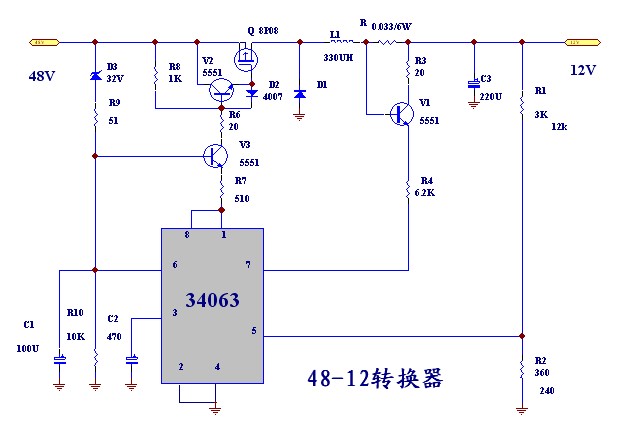 48V DC input 12V output step-down circuit |Circuit Diagram Projects