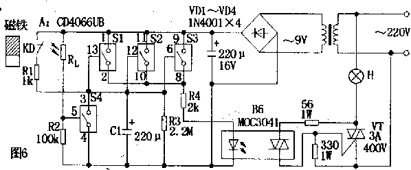 光耦组成的门厅照明灯自动控制电路