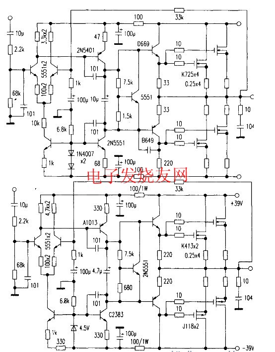 av-k68型废旧功放的成功修复 - 功率放大器电路图