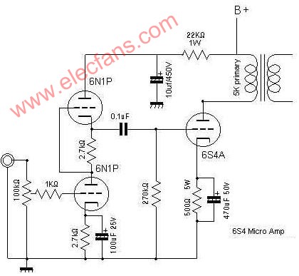 6s4a se 6n1p胆机电路 - 电子管功放电路 - 电子