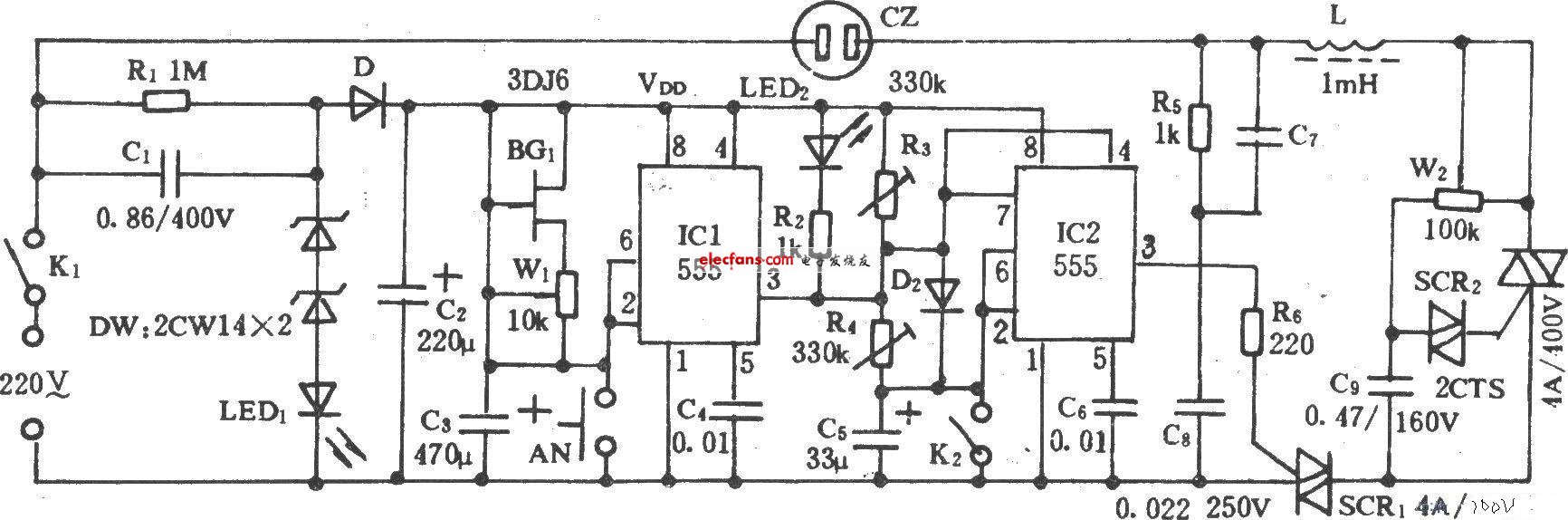 多功能电风扇定时控制电路图