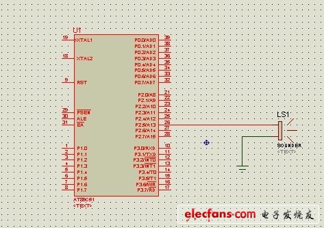  在Proteus 环境下用单片机控制蜂鸣器发声的原理图