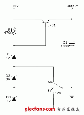 6V/9V/12V可调线性电压调节器电路