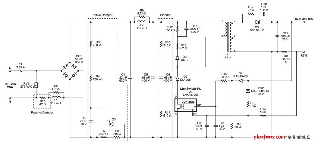 基于linkswitchpl的led驱动器电路图