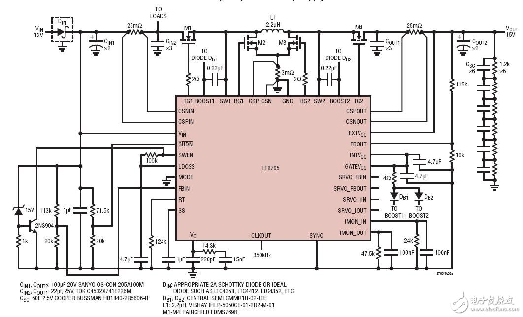 Bi-Directional Buck-Boost Supercapacitor Backup Supply双向降压-升压型超级电容器后备电源电路图