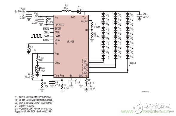 LED驱动器用于30个白光LED