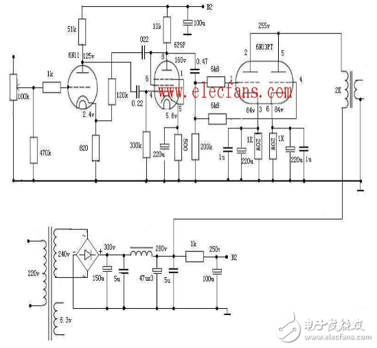 推挽电路图全集(6n5,6n16b,6n11 6n5,6t1 6n15等推挽电路)-电子发烧友
