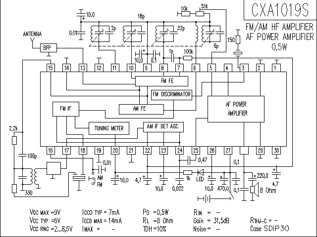 CXA1019S调频调幅收音机电路