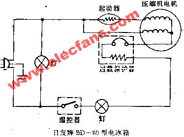 日友牌bd-80型電冰箱電路原理圖