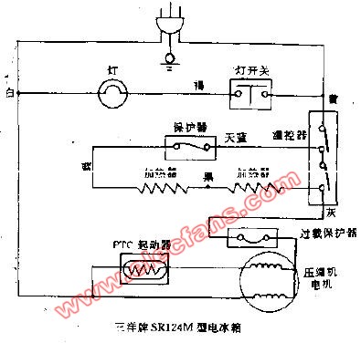 三洋牌sr124m型電冰箱電路圖