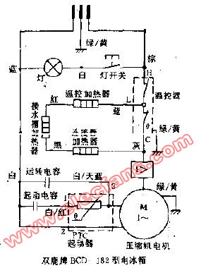 雙鹿牌bcd-182型電冰箱電路圖