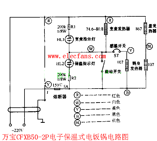 万宝电子保温式电饭锅电路图cfxb50