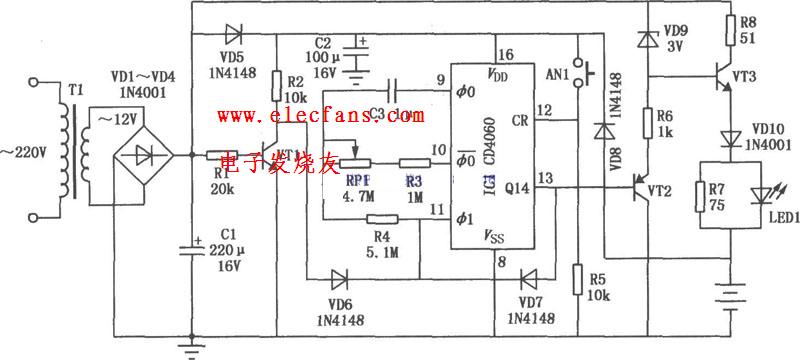 鎘鎳電池充電器電路(帶有定時功能)