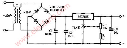 mc7805與tl431組成的可調穩壓電源電路圖