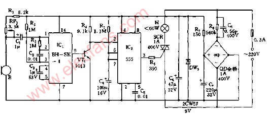 声控延时照明节能灯电路图3