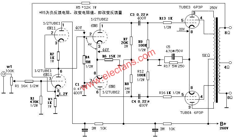 6p3p el34 kt88推輓合併膽機功放電路.