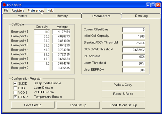 图2. DS2786K评估软件的Parameters标签