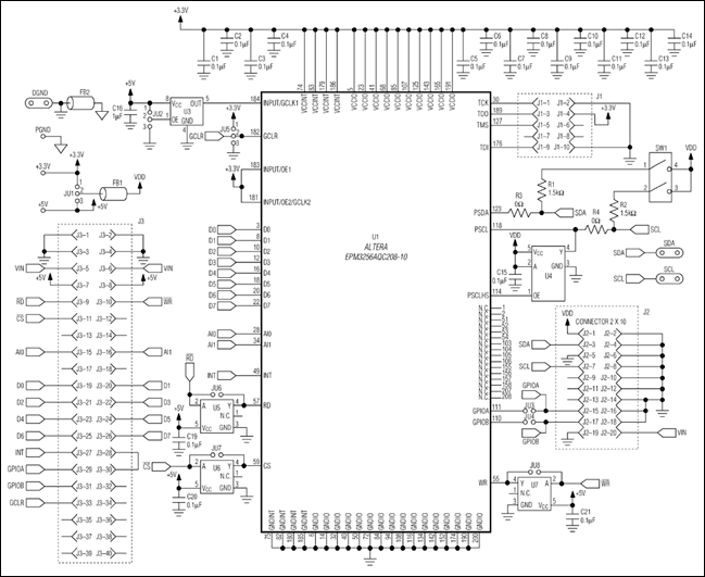 Figure 4. Configured as shown, the DI2CM IP core in this Altera EPM3256AQC208-10 CPLD implements an I²C Hs-mode master.