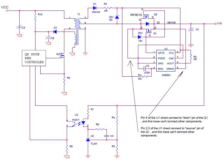 反激式同步整流器芯片n3856v的應用電路