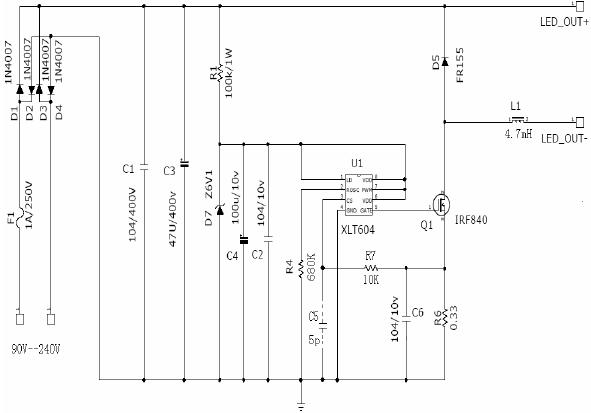 XLT604在交直流输入中的降压驱动电路 