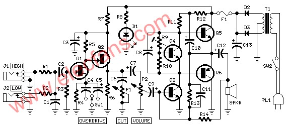 吉他音箱电路 (guitar amp 