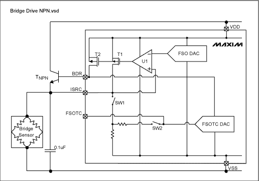 图7. 具有npn晶体管的低阻抗传感器电路图