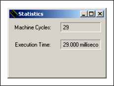 Figure 6. The Statistics window lets you monitor machine cycles and execution time.