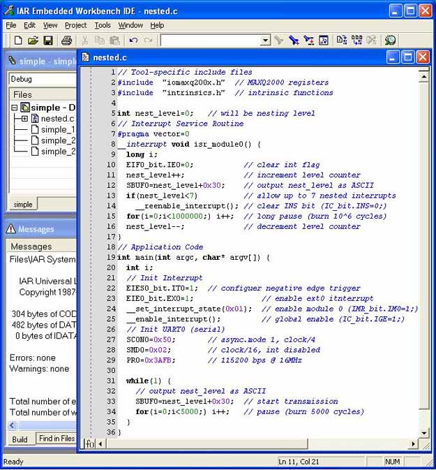 Figure 7. Example application with nested interrupt in C.