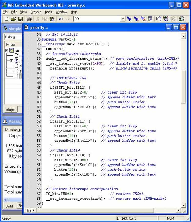 Figure 9. Example application (fragment) with multiple prioritized interrupts.