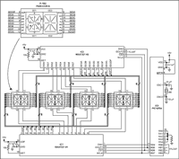 Figure 1. This circuit enables two 7–segment display drivers to display text.