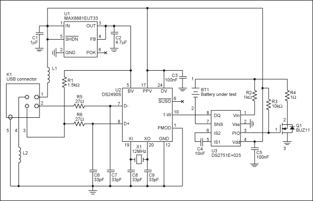 Figure 1. Schematic diagram for an AA-cell discharge characterization circuit.