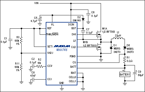 Figure 3. This charger generates a 1%-accurate charging voltage suitable for charging two lithium-ion batteries in series.