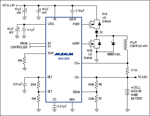 Figure 2. This four-cell NiCd or NiMH battery charger can be incorporated into a larger system.