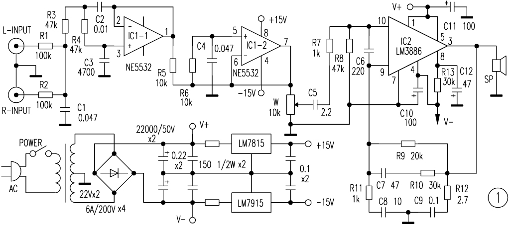 lm3886功率放大器电路图